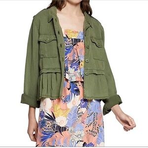 SANCTUARY Army/Olive Green Military Jacket with Ruffled Bottom - Size SMALL